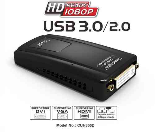 CUH350D USB 3.0 to DVI,VGA or HDMI Adaptor for Multiple Monitors